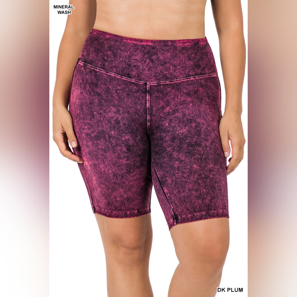 Mineral Wash Dark Plum Biker Shorts